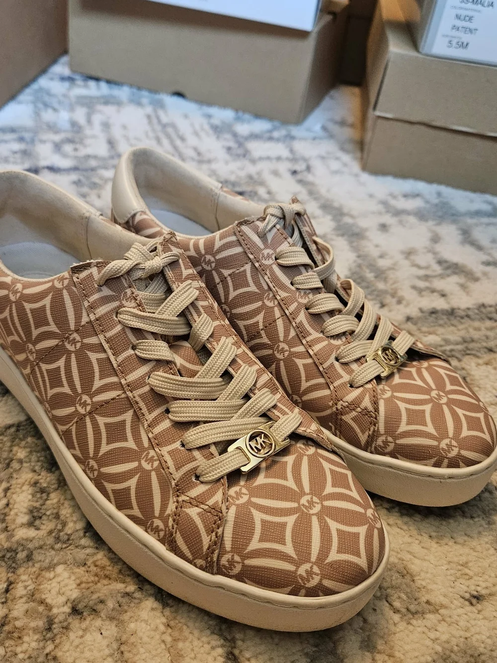 Michael Kors Women's Pink Beige Logo Sneakers